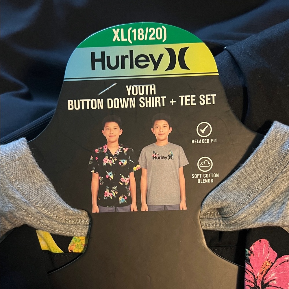 Hurley Youth Floral Black Shirt and Gray Tee Set